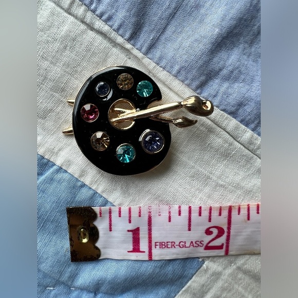 Artistic Palette Brooch Black Gold with Colorful Gems Artist Jewelry Gift - Picture 5 of 5